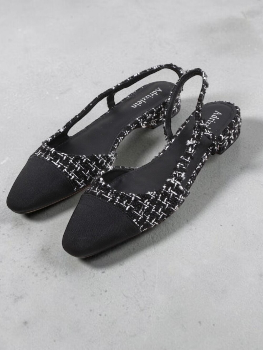 Designer Style Black Tweed Slingback Flats Size Women's 9.5 New